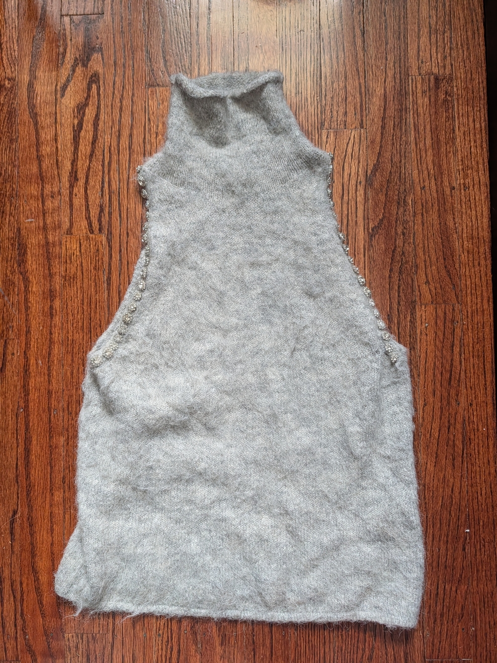 Zara Light Gray Sleeveless Knit Turtleneck One-Piece, Medium, Jewel Accents